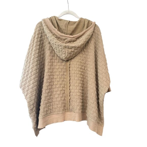 Easel Women's Puffed Textured Hacci Knit Hooded Pullover Top Khaki Large NWT - Picture 4 of 7
